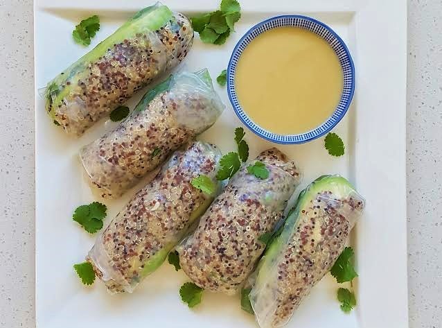 Green Goddess Quinoa Spring Rolls with Tahini Dipping Sauce